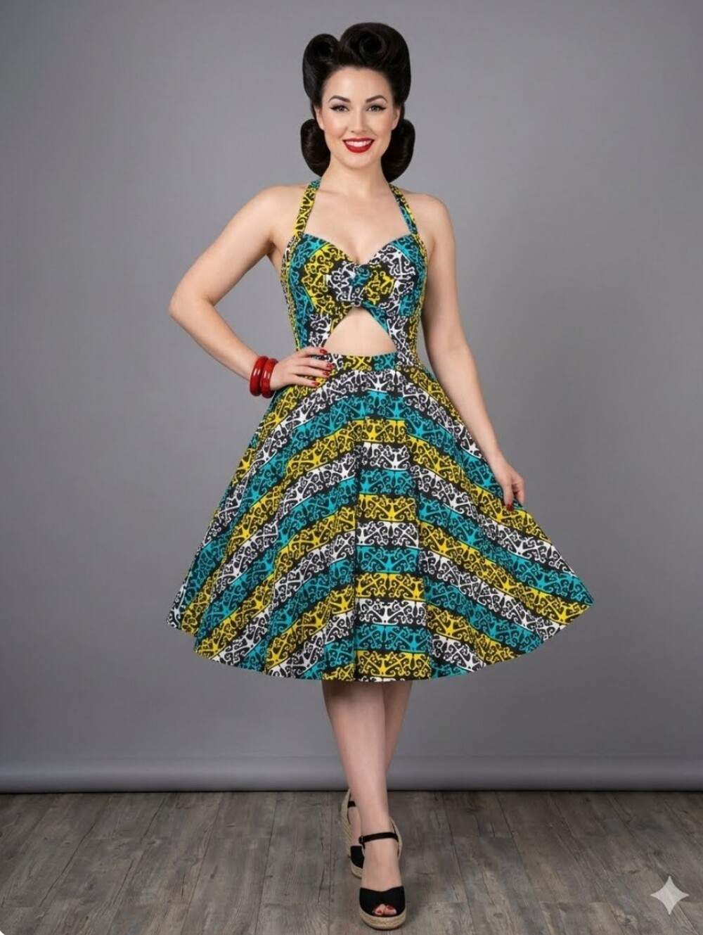 Pinup Couture Renee Dress - Charles Phoenix Calypso Castaway Print, Size M